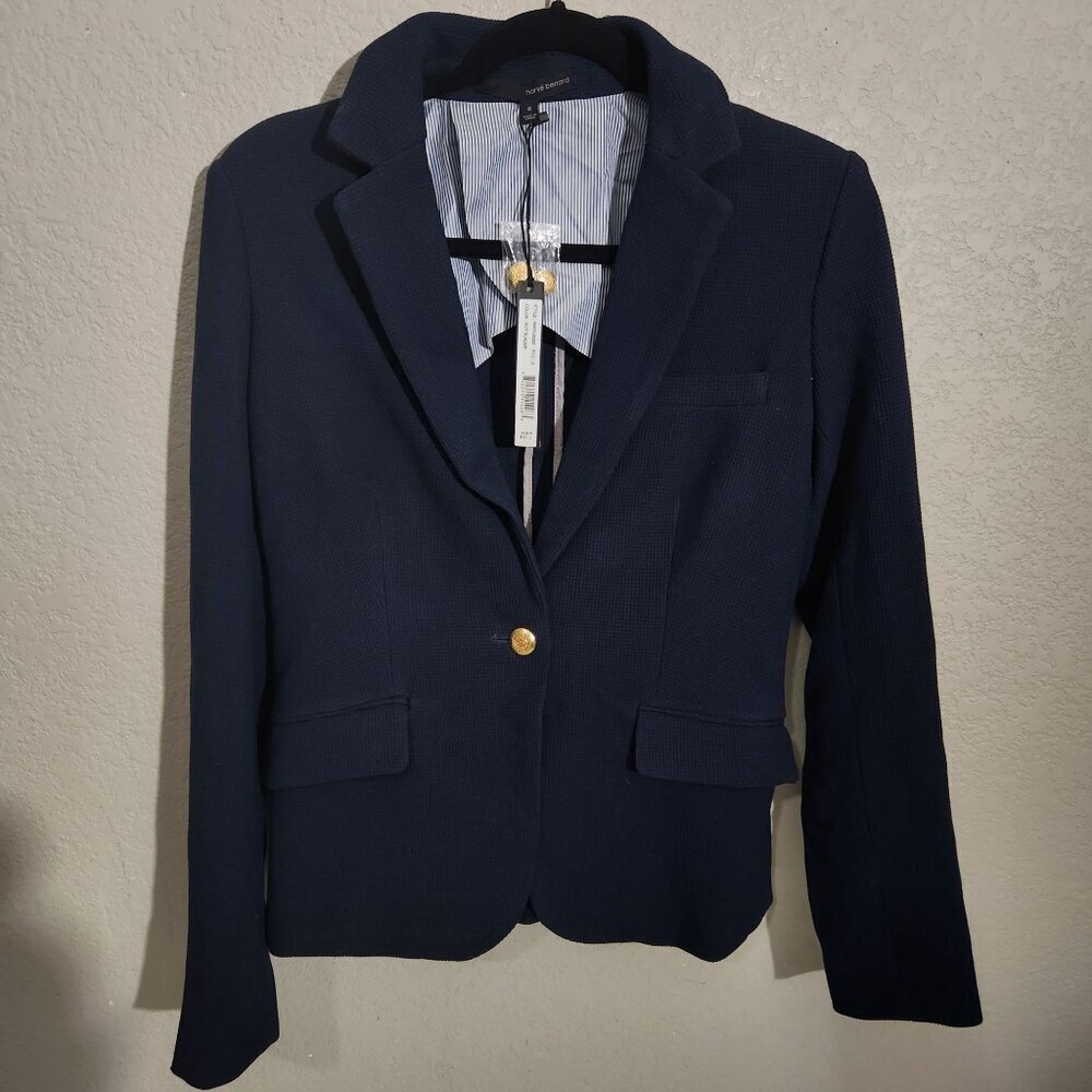 Harve Benard Navy Textured Blazer Size 6 Gold Button Closure Navy Blue NEW